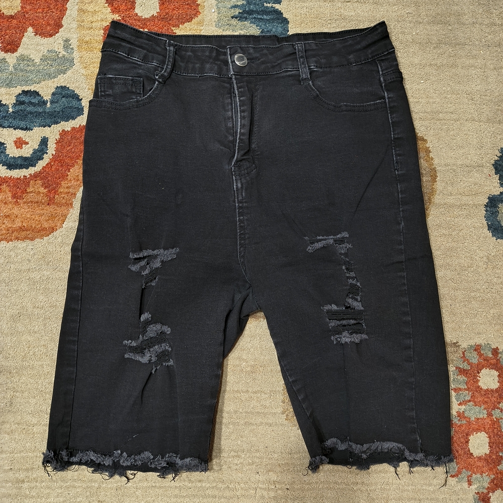 SHEIN Black Ripped Denim Shorts